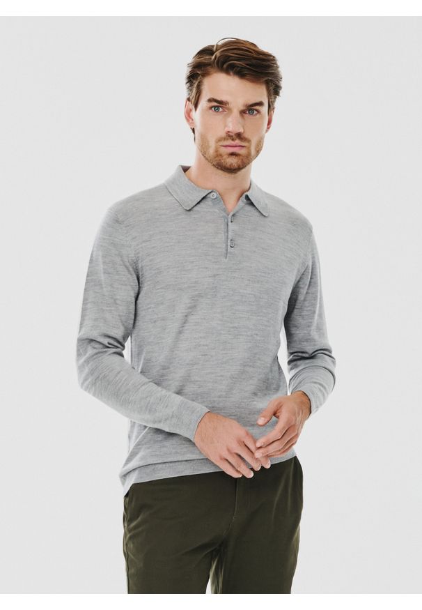 Pako Lorente - PAKO LORENTE – Męski szary sweter z kołnierzykiem polo. Typ kołnierza: polo. Kolor: niebieski, szary. Materiał: poliamid, akryl, wełna. Wzór: melanż. Sezon: zima, jesień
