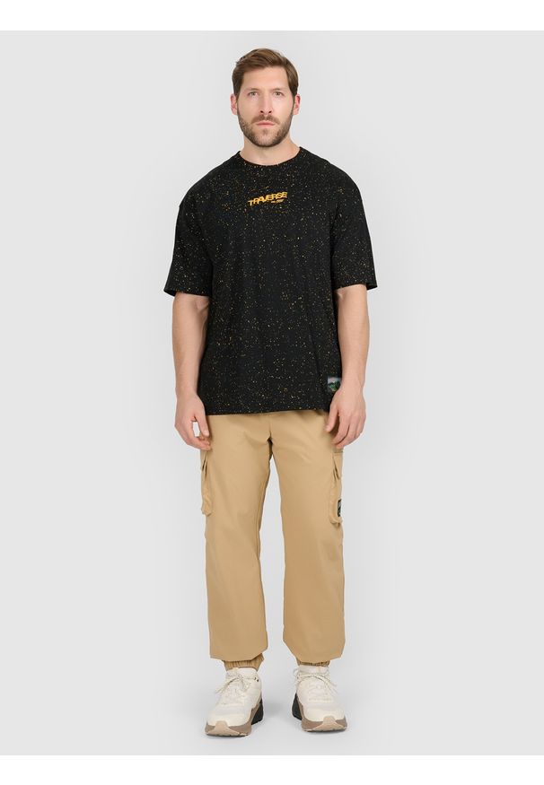 4f - 4F T-shirt oversize z nadrukiem męski - czarny L. Okazja: na co dzień. Kolor: czarny. Materiał: dzianina, skóra, bawełna, materiał. Wzór: nadruk. Styl: casual, klasyczny