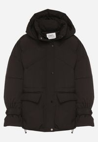 Born2be - Czarna Pikowana Kurtka Oversize z Kapturem i Paskami przy Rękawach Unitessa. Okazja: na spacer, na co dzień. Typ kołnierza: kaptur. Kolor: czarny. Materiał: jeans. Wzór: paski. Styl: casual #4