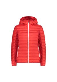 Damska kurtka z kapturem CMP. Typ kołnierza: kaptur. Kolor: wielokolorowy, biały, czerwony. Materiał: puch. Sport: turystyka piesza #1