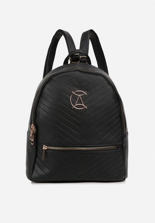 Renee - Czarny Casualowy Plecak Ozdobiony Metalicznym Logo i Pikowaniem Jaloedi. Kolor: czarny. Materiał: jeans. Wzór: aplikacja. Styl: casual