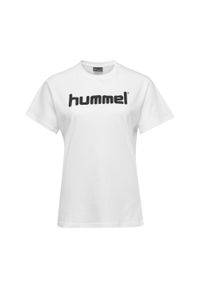 Koszulka sportowa z krótkim rękawem damska Hummel Cotton Logo. Kolor: biały. Długość rękawa: krótki rękaw. Długość: krótkie
