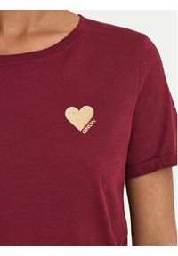 only - ONLY T-Shirt Kita 15244714 Bordowy Regular Fit. Kolor: czerwony. Materiał: bawełna