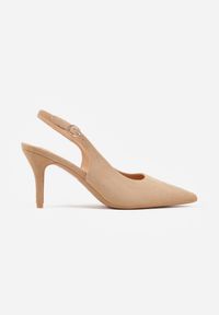 Renee - Ciemnobeżowe Sandały na Szpilce w Stylu Slingback Tarosie. Okazja: na co dzień. Zapięcie: sprzączka. Kolor: beżowy. Materiał: jeans. Sezon: wiosna. Obcas: na szpilce. Styl: casual, elegancki #9