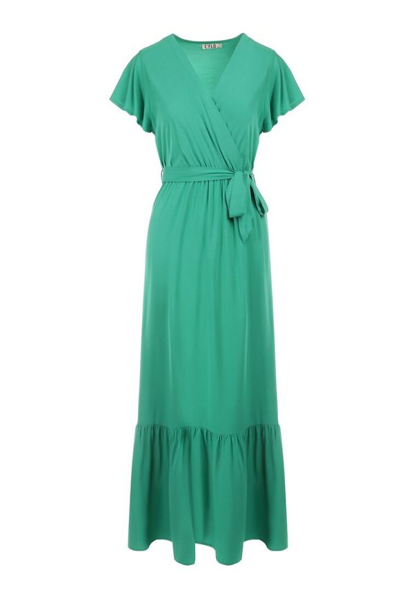 Born2be - Zielona Sukienka Diomeira. Kolor: zielony. Materiał: tkanina. Wzór: gładki, jednolity. Typ sukienki: kopertowe. Styl: elegancki, klasyczny. Długość: maxi