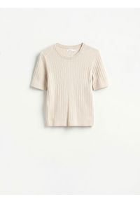 Reserved - Sweter z wiskozą - beżowy. Kolor: beżowy. Materiał: wiskoza