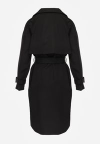 Renee - Czarny Dwurzędowy Płaszcz Trencz z Paskiem Ninnolia. Okazja: do pracy, na spacer. Kolor: czarny. Materiał: jeans. Wzór: aplikacja. Styl: klasyczny, elegancki #2