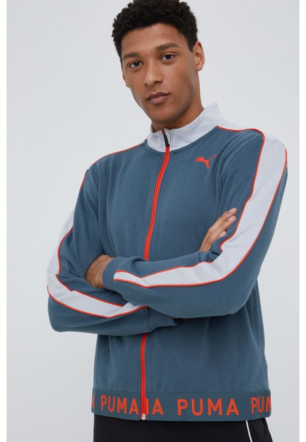 Puma bluza treningowa 521544 męska z nadrukiem. Kolor: niebieski. Materiał: skóra, materiał. Wzór: nadruk