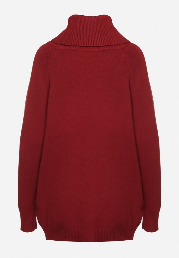 Born2be - Bordowy Golf z Wiskozą Zdobiony Wsuwanymi Kieszonkami Viaela. Okazja: na co dzień. Typ kołnierza: golf. Kolekcja: plus size. Kolor: czerwony. Długość: długie. Wzór: aplikacja. Materiał: wiskoza. Długość rękawa: długi rękaw. Styl: elegancki, casual
