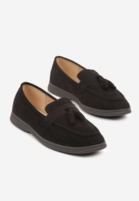 Renee - Czarne Mokasyny Ozdobione Frędzlami Meliruna. Kolor: czarny. Wzór: aplikacja. Styl: elegancki #6