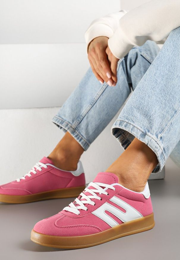 Born2be - Ciemnoróżowe Sneakersy w Stylu Klasycznych Tenisówek z Ozdobnymi Przeszyciami Nartewia. Okazja: na co dzień. Kolor: różowy. Materiał: jeans