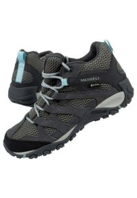 Buty trekkingowe Merrell Alverstone Gtx W J034596 czarne. Okazja: na spacer. Zapięcie: sznurówki. Kolor: czarny. Materiał: materiał, tkanina, skóra, guma. Szerokość cholewki: normalna. Styl: klasyczny, sportowy