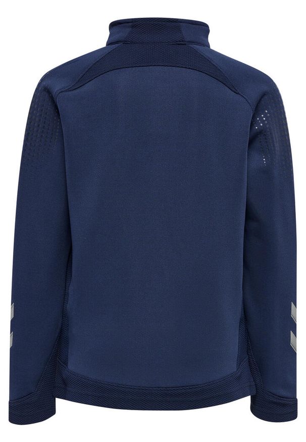 Dziecięca bluza dresowa z półzamkiem Hummel Lead. Kolor: niebieski. Materiał: dresówka. Wzór: jodełka, nadruk. Sport: piłka nożna