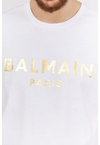 Balmain - BALMAIN Biały t-shirt męski ze złotym logo. Kolor: biały #4