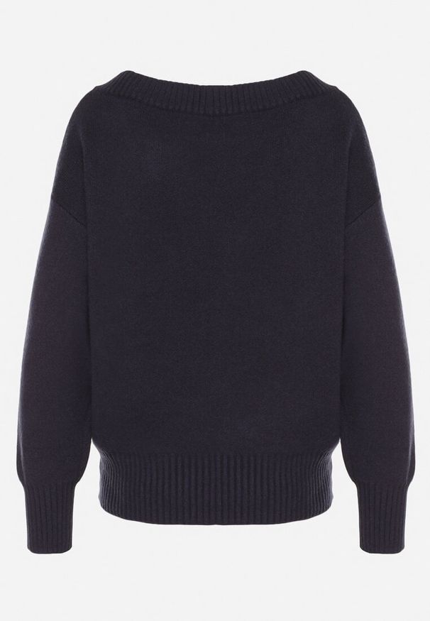 Born2be - Granatowy Sweter z Kaszmirem z Dekoltem w Serek Plenae. Okazja: na co dzień. Typ kołnierza: dekolt w serek. Kolor: niebieski. Materiał: kaszmir. Styl: klasyczny, casual, elegancki