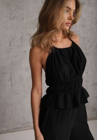 Renee - Czarny Letni Komplet z Bawełny Spodnie Wide Leg i Bluzka Halter z Wiązaniem Apomeda. Kolor: czarny. Materiał: bawełna #5