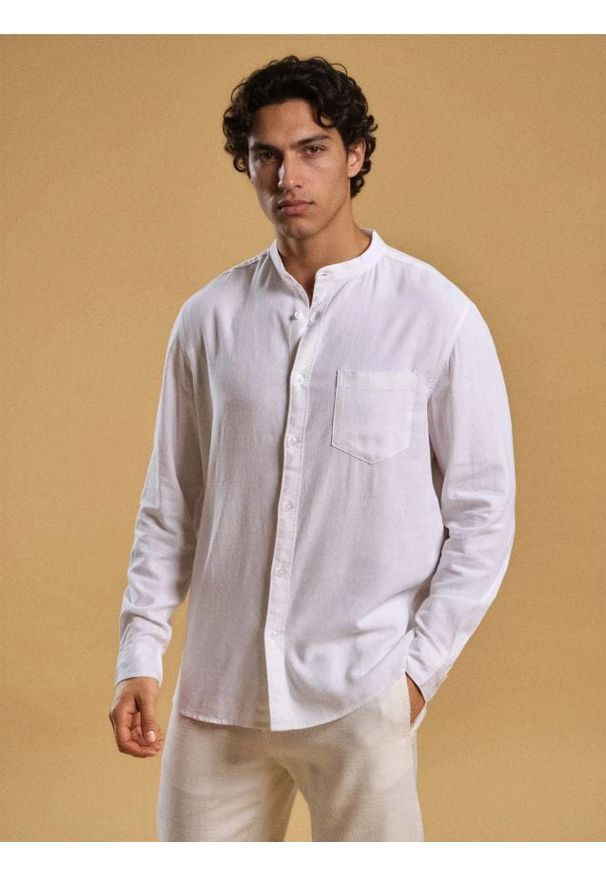 Sinsay - Koszula z domieszką lnu - biały. Kolor: biały. Materiał: len