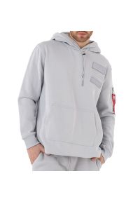 Bluza Alpha Industries Patch Hoodie LF 136330666 - szara. Typ kołnierza: kaptur. Kolor: szary. Materiał: tkanina, bawełna, poliester. Wzór: aplikacja. Styl: sportowy