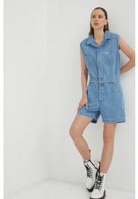 Wrangler kombinezon jeansowy kolor niebieski z dekoltem w szpic. Okazja: na co dzień. Kolor: niebieski. Materiał: jeans. Styl: casual #4