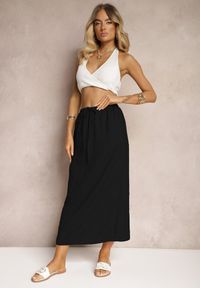 Renee - Czarna Spódnica Maxi z Rozcięciem i Gumką w Pasie Nollia. Okazja: na co dzień. Kolor: czarny. Wzór: aplikacja. Styl: casual #5