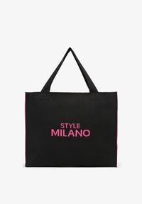 Born2be - Czarno-Fuksjowa Torebka Shopper Materiałowa z Napisem Zasuwana Saliretia. Kolor: czarny. Wzór: napisy. Styl: casual, biznesowy