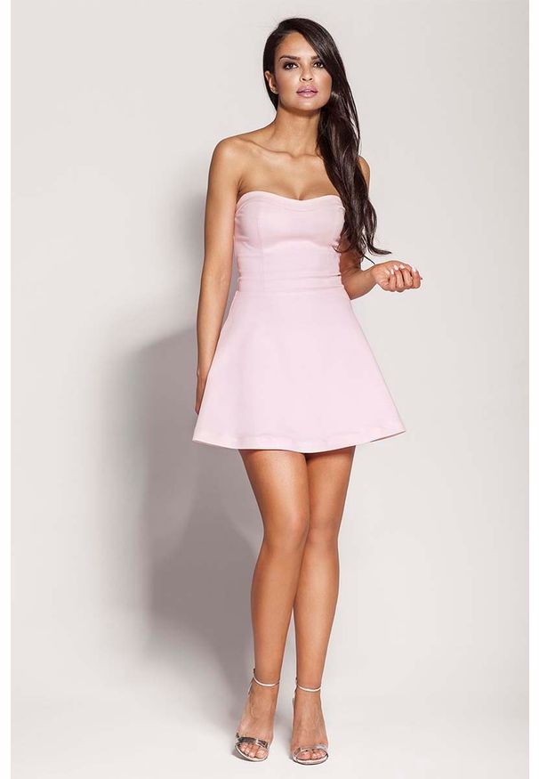 Dursi - Różowa Mini Sukienka z Odkrytymi Ramionami. Kolor: różowy. Materiał: bawełna, nylon, elastan. Typ sukienki: z odkrytymi ramionami. Długość: mini