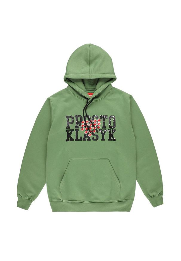 Bluza Prosto Klasyk Hoodie Ferras KL232MSWE2083 - zielona. Okazja: na co dzień, na spacer. Typ kołnierza: kaptur. Kolor: zielony. Materiał: bawełna, dresówka, poliester, materiał. Wzór: aplikacja. Styl: klasyczny, casual. Sport: turystyka piesza