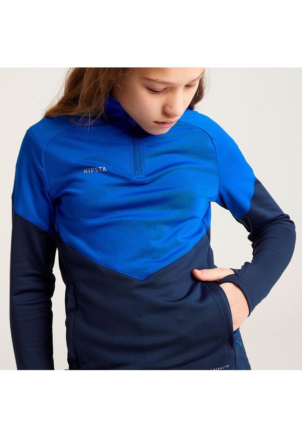 KIPSTA - Bluza do piłki nożnej dla dziewczynek Kipsta Viralto. Kolor: niebieski. Materiał: poliester, materiał, elastan. Sport: piłka nożna