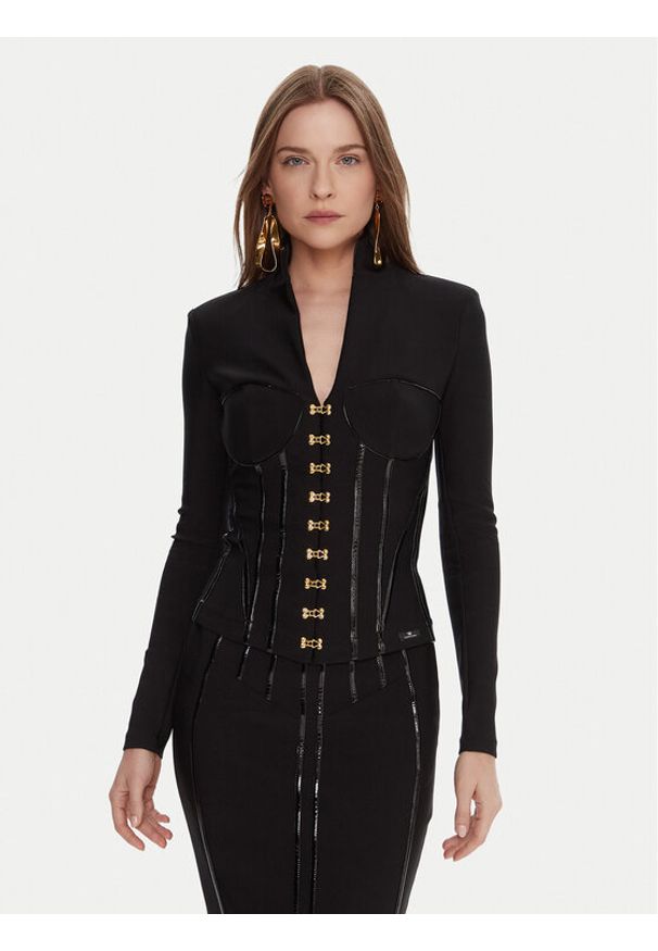 Elisabetta Franchi Marynarka GI-182-57E2-V590 Czarny Slim Fit. Kolor: czarny. Materiał: syntetyk