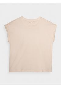 outhorn - T-shirt gładki damski - kremowy. Okazja: na co dzień. Kolor: kremowy. Materiał: bawełna, dzianina. Długość rękawa: krótki rękaw. Wzór: gładki. Styl: casual #5