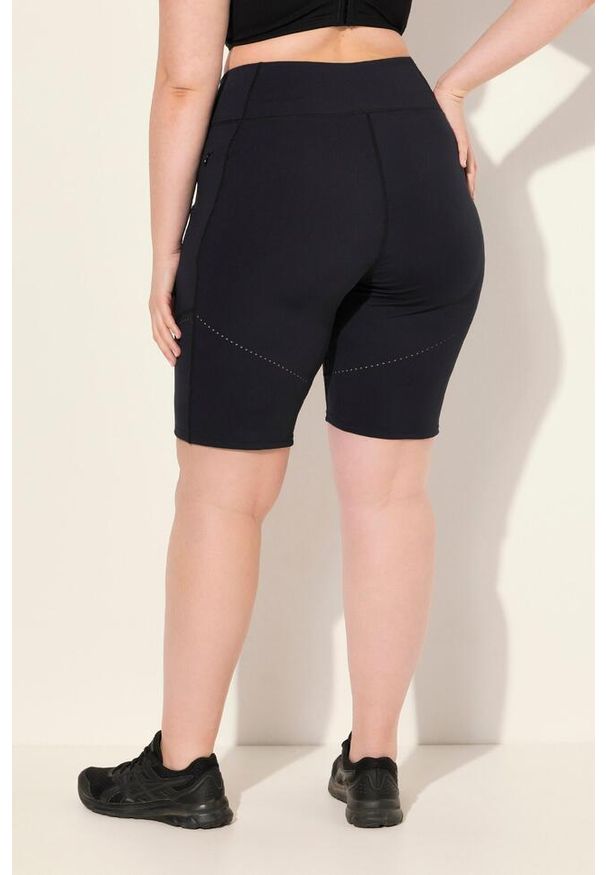 ULLA POPKEN - Damskie Kolarki szybkoschnące ażurowy wzór kieszeń. Kolekcja: plus size. Kolor: czarny. Materiał: elastan, poliester, materiał. Wzór: ażurowy