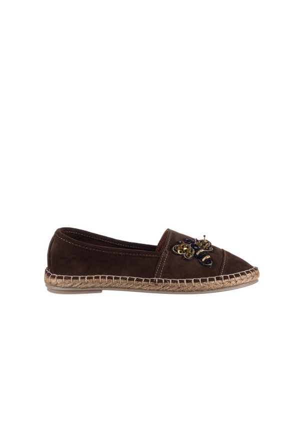 Espadryle Bayla-161 059 ARY500 Khaki, Zielony, Skóra naturalna. Kolor: zielony. Materiał: skóra. Szerokość cholewki: normalna. Wzór: aplikacja. Sezon: lato. Obcas: na obcasie. Styl: klasyczny, wakacyjny. Wysokość obcasa: średni