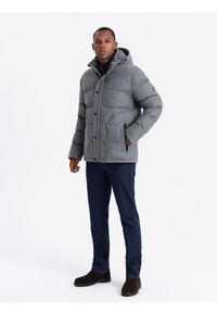 Ombre Clothing - Casualowa kurtka męska puffer z wełną – szary melanż V1 - Rozmiar: L. Okazja: na co dzień. Typ kołnierza: kołnierzyk stójkowy. Kolor: szary. Materiał: wełna. Długość: długie. Wzór: melanż. Styl: casual