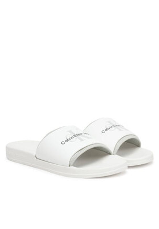 Calvin Klein Jeans Klapki Slide Rubber Neoprene Monologo YM0YM00361 Biały. Kolor: biały