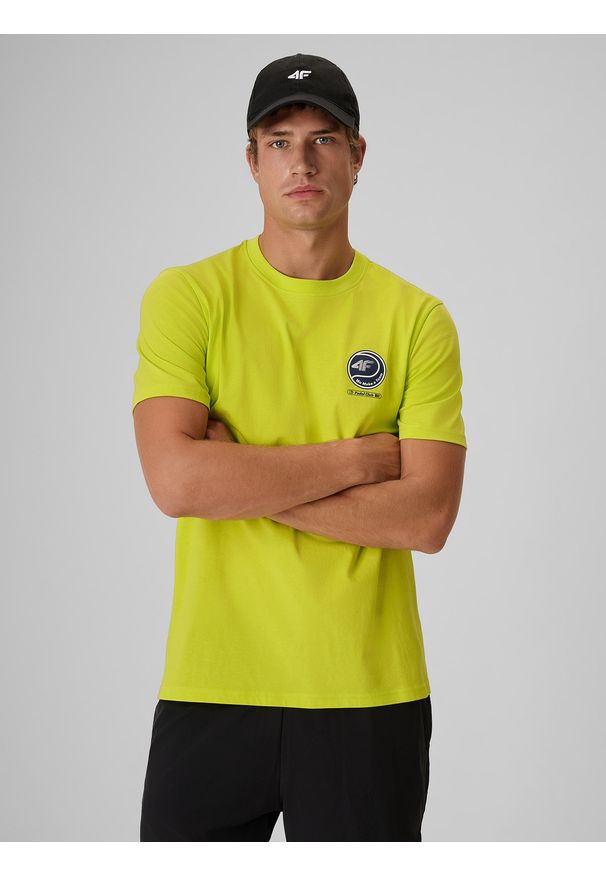 4f - 4F T-shirt regular z nadrukiem męski - zielony M. Okazja: na co dzień. Kolor: zielony. Materiał: bawełna, materiał, dzianina. Wzór: nadruk. Styl: wakacyjny, casual, sportowy
