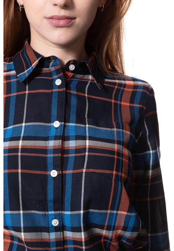Wrangler - KOSZULA DAMSKA WRANGLER LS SHIRT GLOW ORANGE W5241OR48 112129366. Materiał: tkanina, materiał, bawełna, jeans, włókno, sztruks. Długość rękawa: długi rękaw. Długość: długie. Wzór: kratka. Sezon: lato
