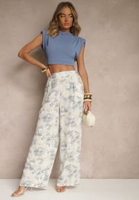 Renee - Beżowe Spodnie z Bawełny o Szerokim Kroju High Waist Tilressa. Okazja: na co dzień. Stan: podwyższony. Kolor: beżowy. Materiał: bawełna. Długość: krótkie. Sezon: lato, wiosna. Styl: casual #4