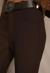 Renee - Brązowe Spodnie Flare z Wiskozy i Bawełny z Paskiem w Kowbojskim Stylu Tusiera. Kolor: brązowy. Materiał: bawełna, wiskoza. Wzór: haft. Styl: boho #5