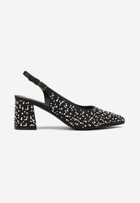 Renee - Czarne Sandały na Słupku Slingback Ozdobione Cyrkoniami Melanetta. Okazja: na co dzień, na imprezę, do pracy, na spotkanie biznesowe. Zapięcie: sprzączka. Kolor: czarny. Wzór: aplikacja. Obcas: na słupku. Styl: biznesowy, klasyczny, casual. Wysokość obcasa: średni #5