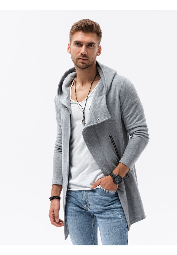 Szara bluza Ombre Clothing z kapturem, klasyczna