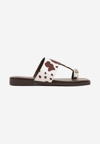 Renee - Brązowo-Białe Klapki Vices Japonki z Metaliczną Ozdobą Arhelia. Okazja: na plażę. Kolor: brązowy. Wzór: aplikacja. Sezon: lato. Styl: elegancki #3