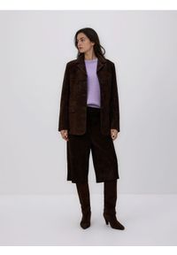 Reserved - Skórzana marynarka - ciemnobrązowy. Kolor: brązowy. Materiał: skóra #1