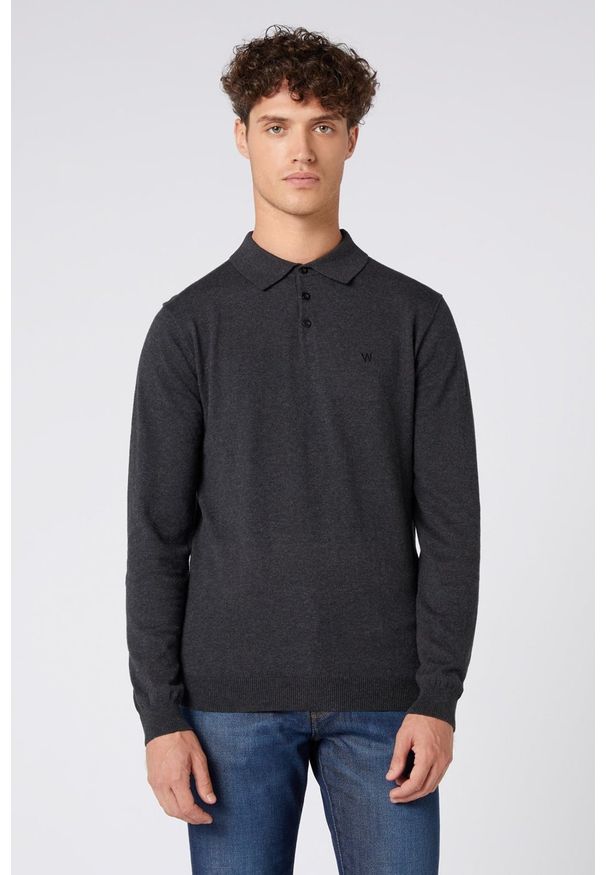 Wrangler - WRANGLER KNIT MEN MĘSKA KOSZULKA POLO LOGO DARK GREY MEL W8B3QLX06. Typ kołnierza: polo