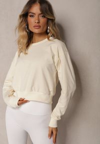 Renee - Jasnobeżowa Bluza z Bawełną ze Ściągaczami przy Rękawach i w Pasie Alberia. Kolor: beżowy. Materiał: bawełna. Długość rękawa: długi rękaw. Długość: długie #2