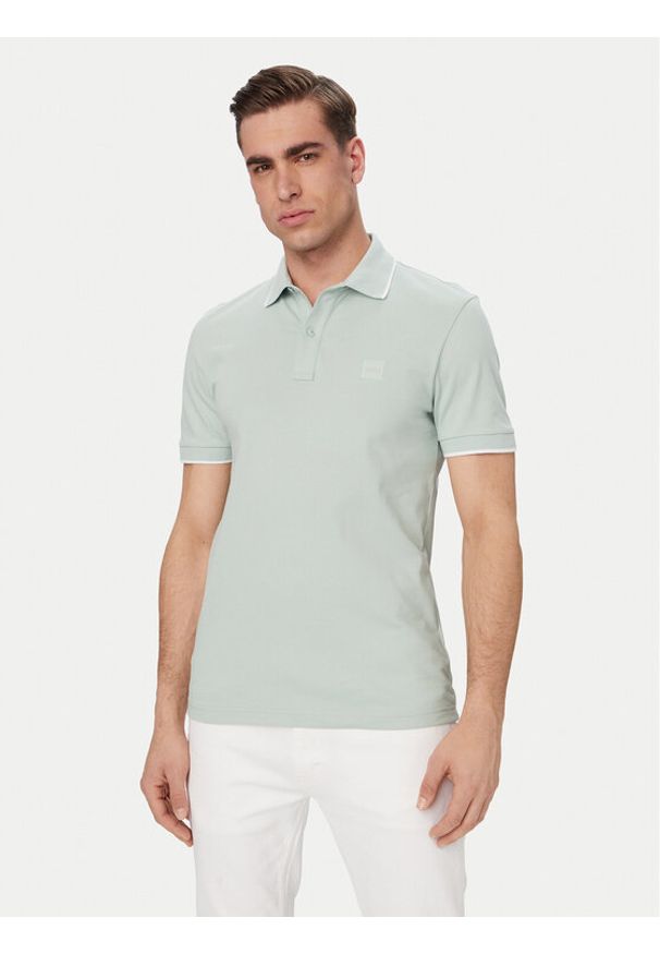 BOSS Polo Passertip 50507699 Turkusowy Slim Fit. Typ kołnierza: polo. Kolor: turkusowy. Materiał: bawełna