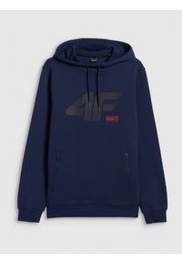 4f - 4F Bluza dresowa regular z kapturem męska - granatowa XXL. Okazja: na co dzień, na spacer. Typ kołnierza: kaptur. Kolor: niebieski. Materiał: dresówka. Wzór: nadruk. Styl: casual, sportowy, klasyczny #1