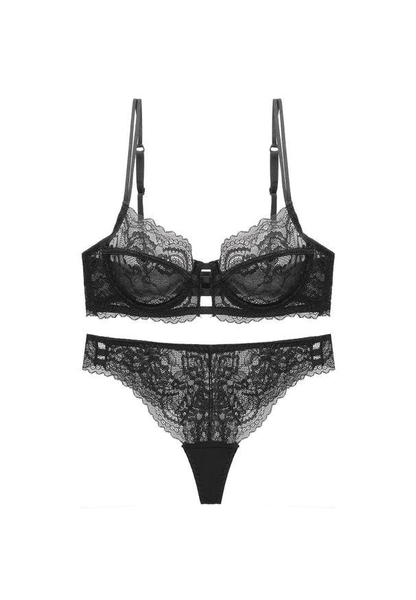 Intica - Komplet koronkowy z fiszbinami i szerszymi ramiączkami Hannakaisa. Kolor: czarny. Materiał: koronka