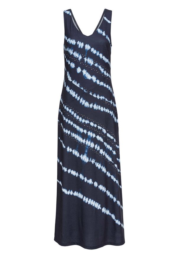 Sukienka maxi z batikowym nadrukiem bonprix ciemnoniebiesko-biel wełny z nadrukiem. Kolor: niebieski. Materiał: wełna. Wzór: nadruk. Długość: maxi