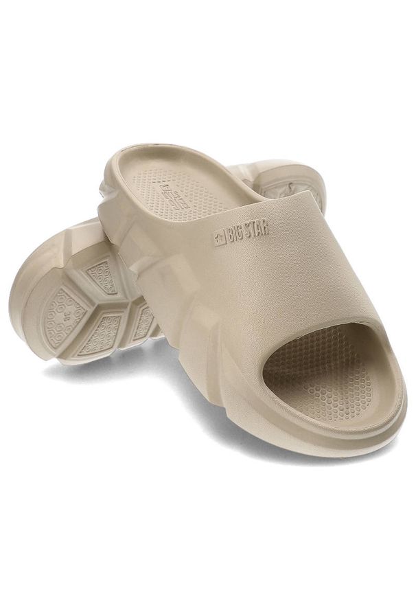 Big-Star - Beżowe Klapki Big Star Wodoodporne Buty Damskie. Okazja: na co dzień, do domu, na plażę. Kolor: beżowy. Wzór: geometria. Sezon: wiosna, lato. Styl: wakacyjny, casual, elegancki