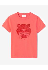 Kenzo - KENZO - Luźny t-shirt z tygrysem. Kolor: czerwony. Materiał: jeans, bawełna. Wzór: aplikacja, nadruk #2